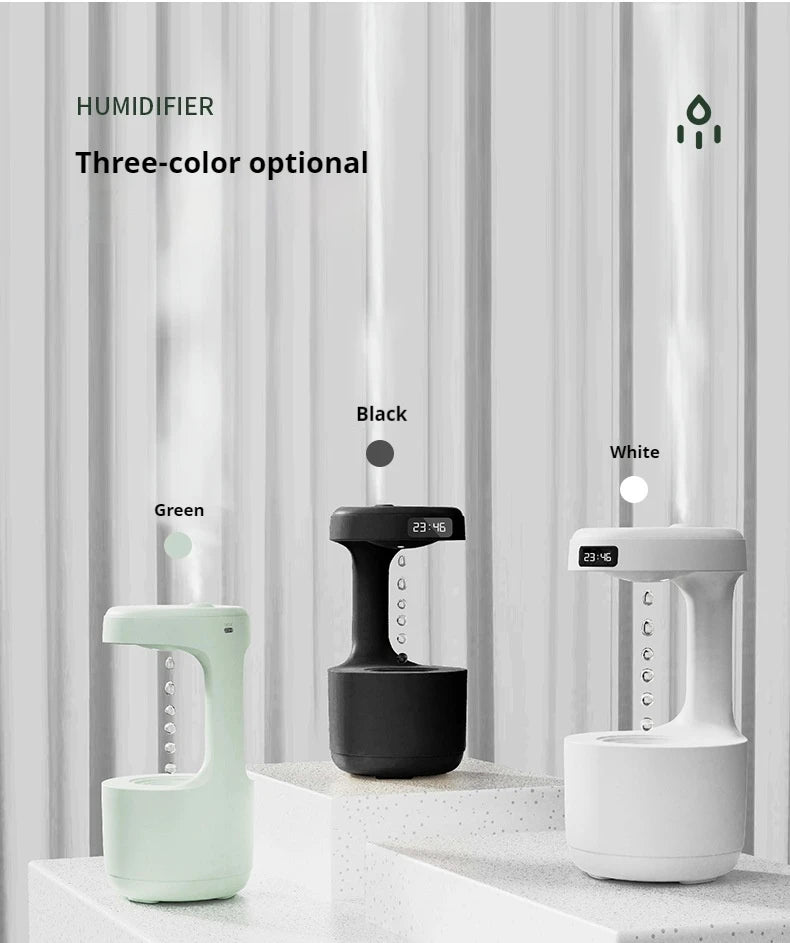 Anti-Gravity Humidifier – Floating Droplet with LED Clock.
