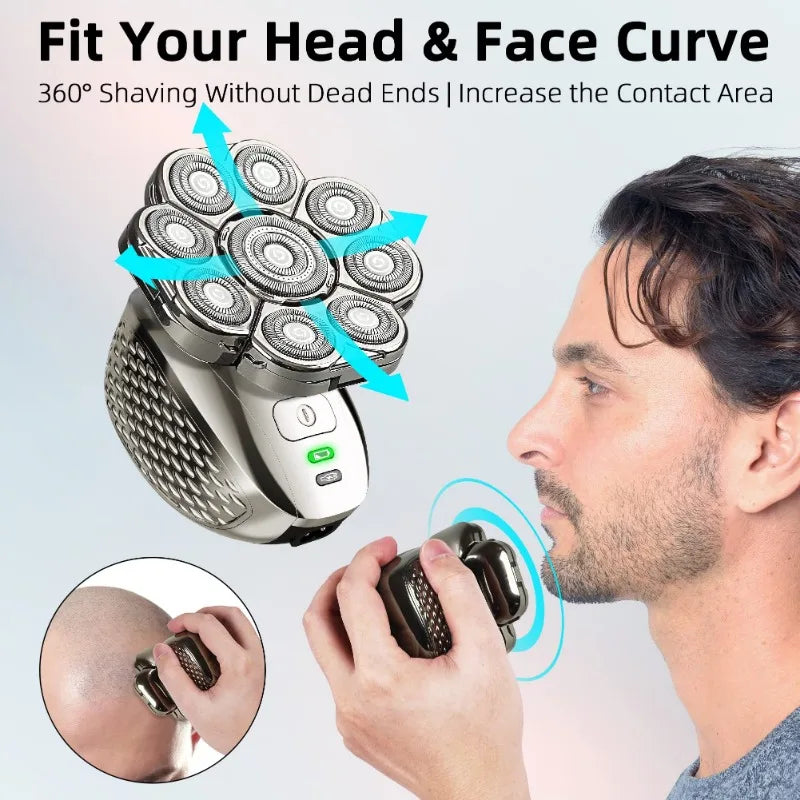 4D Bald Head Shaver – 9 Floating Heads, 6-in-1 Grooming Kit.