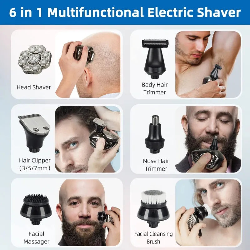 4D Bald Head Shaver – 9 Floating Heads, 6-in-1 Grooming Kit.