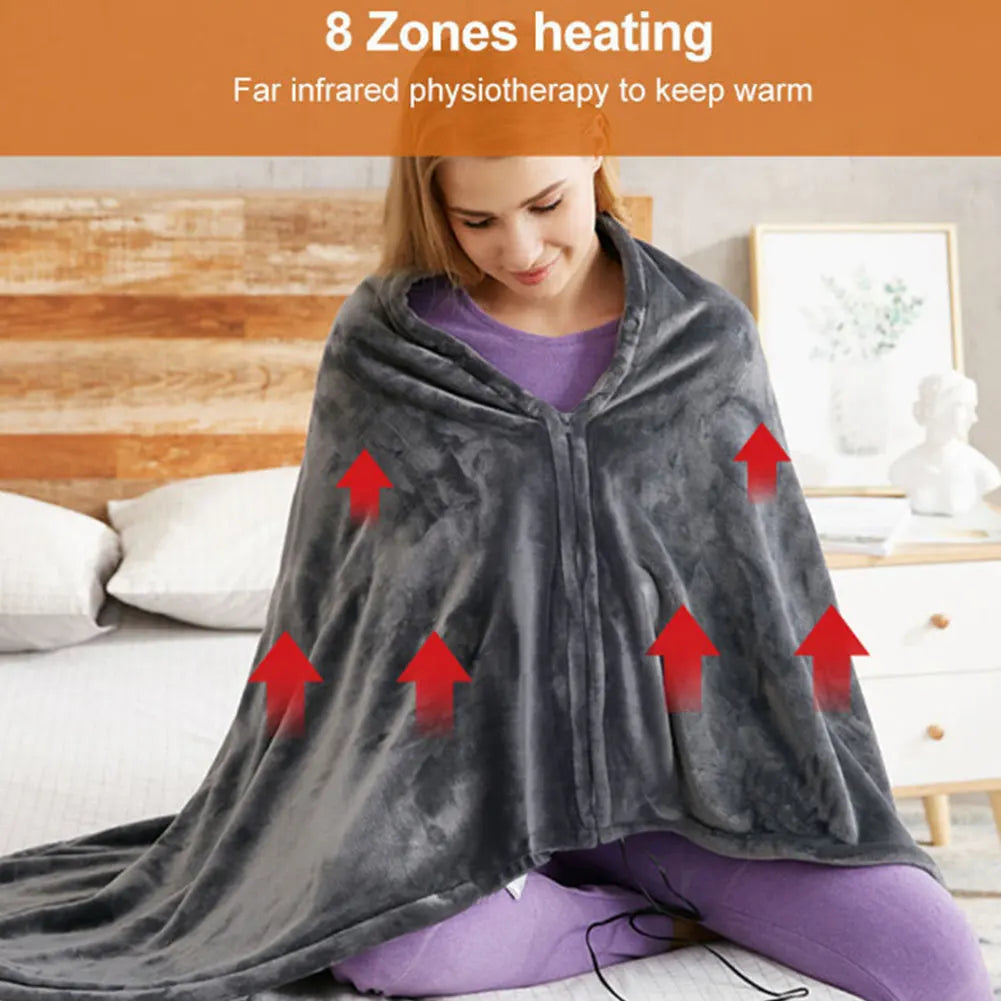 Portable USB Heated Blanket – 8 Zones, 3 Heat Levels, Fleece Body Warmer.