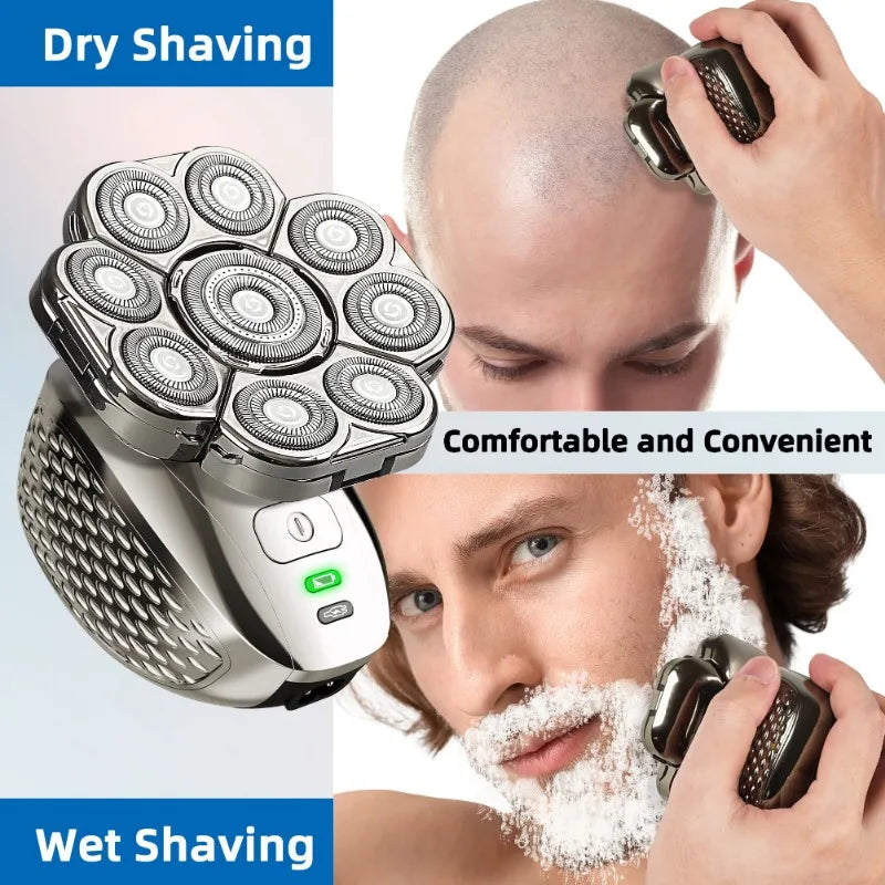 4D Bald Head Shaver – 9 Floating Heads, 6-in-1 Grooming Kit.