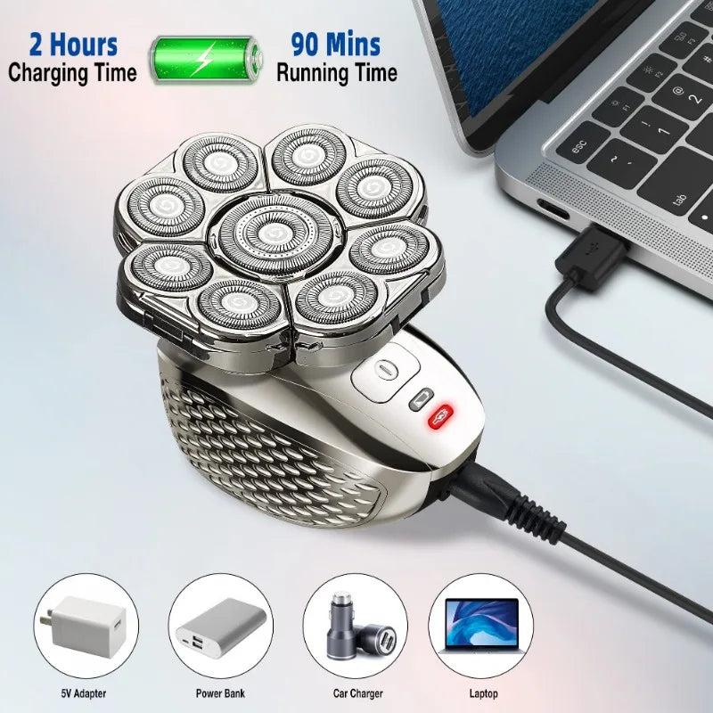 4D Bald Head Shaver – 9 Floating Heads, 6-in-1 Grooming Kit.