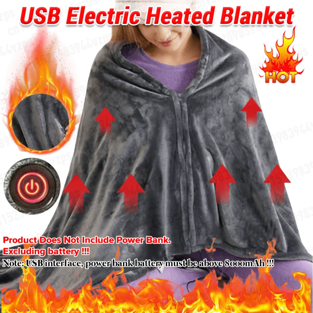 Portable USB Heated Blanket – 8 Zones, 3 Heat Levels, Fleece Body Warmer.