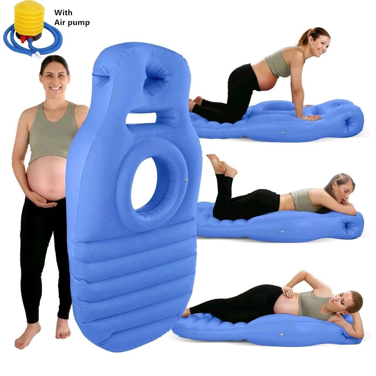 Inflatable Maternity Pillow with Belly Hole & Pump.