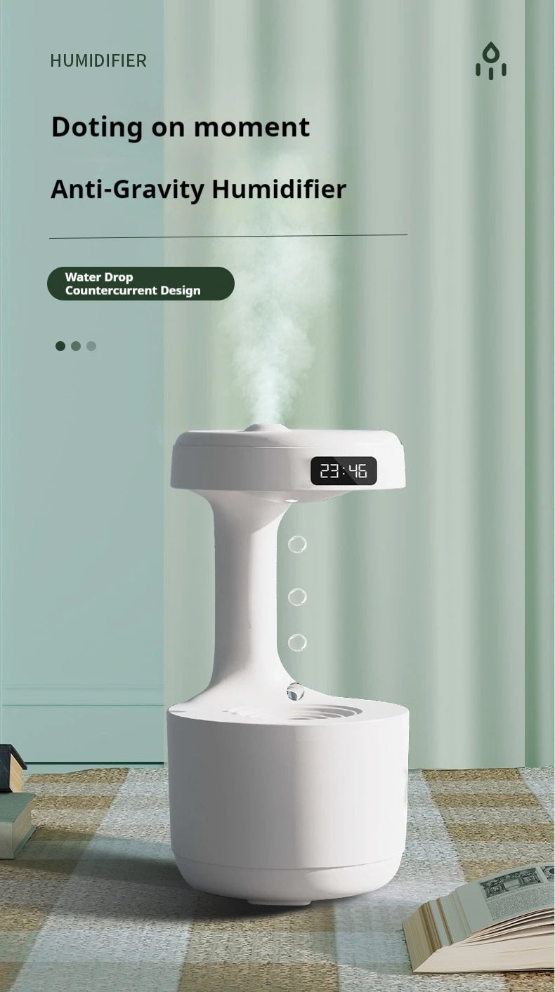 Anti-Gravity Humidifier – Floating Droplet with LED Clock.