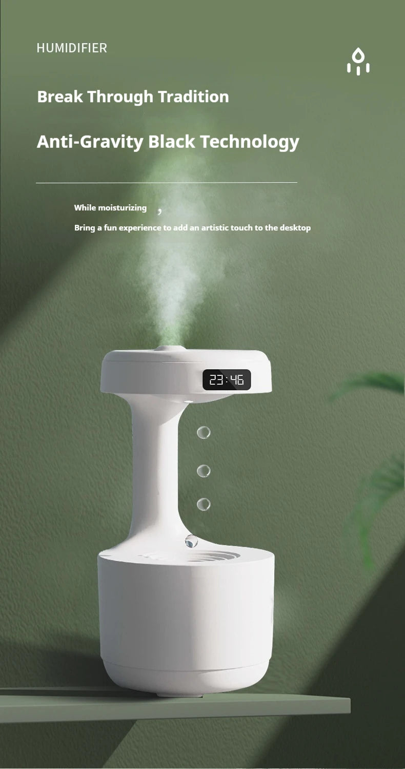 Anti-Gravity Humidifier – Floating Droplet with LED Clock.